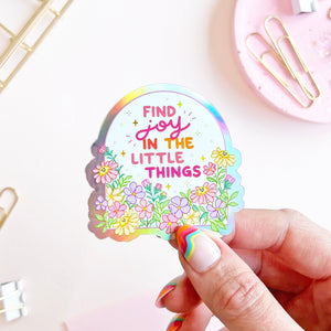 The Rosy Redhead Find Joy in Little Things Quote Cute Waterproof Sticker