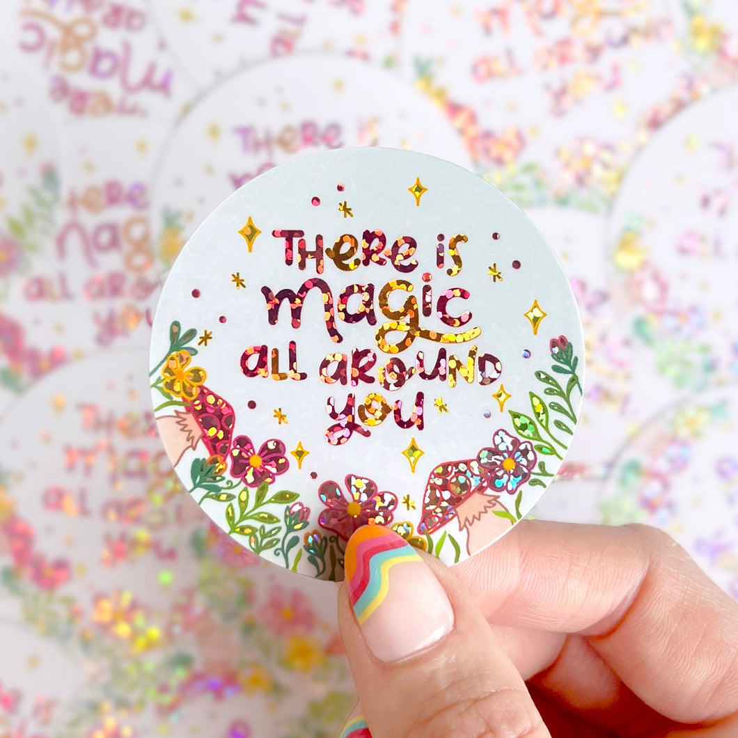 The Rosy Redhead Cute Waterproof Glitter Magic Quote Sticker